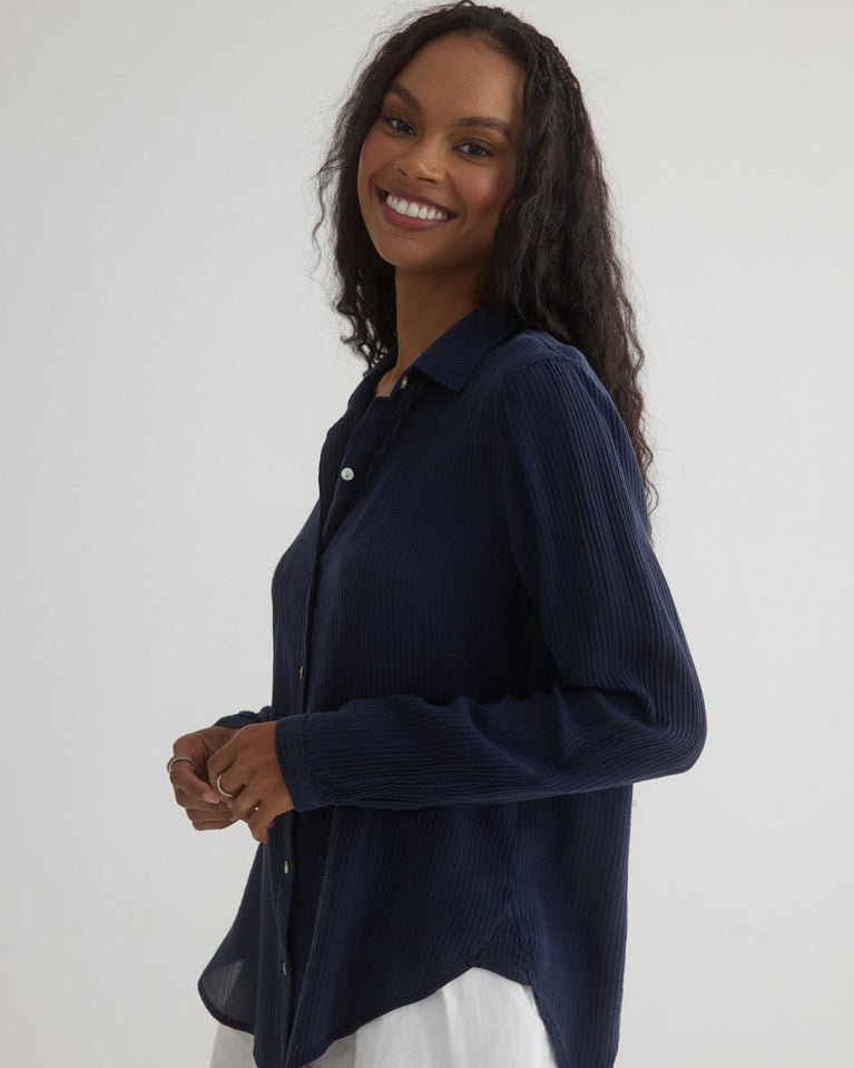 Bella Dahl Clean Front Button Down - Italian Navy