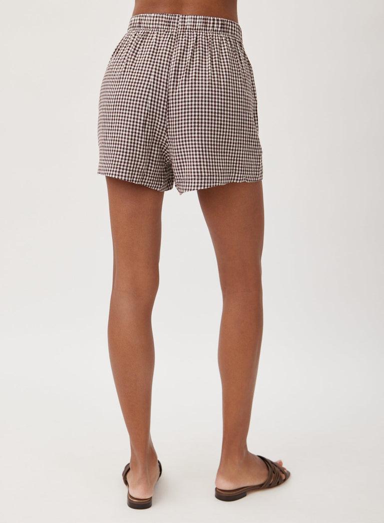 Bella Dahl Clean Front Short - Brown Micro Gingham