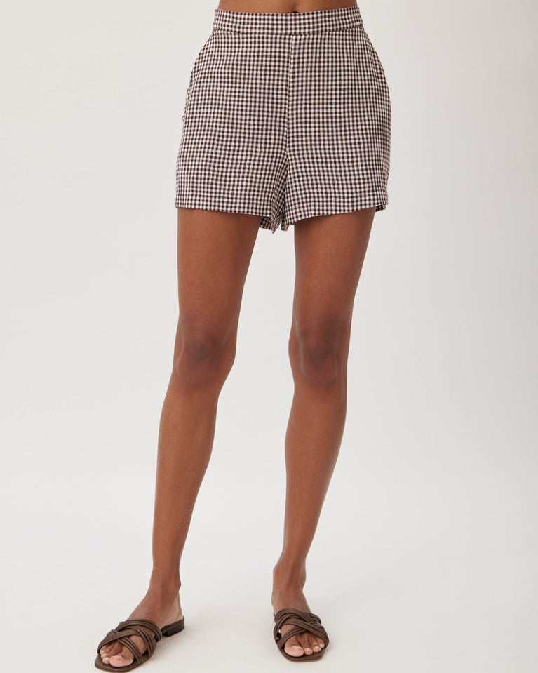 bella dahl Clean Front Short - Brown Micro Gingham
