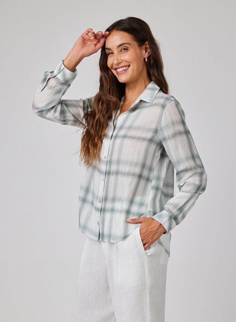 Bella Dahl Clean Shirt - Sage Shadow Plaid