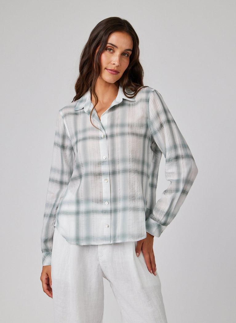 bella dahl Clean Shirt - Sage Shadow Plaid