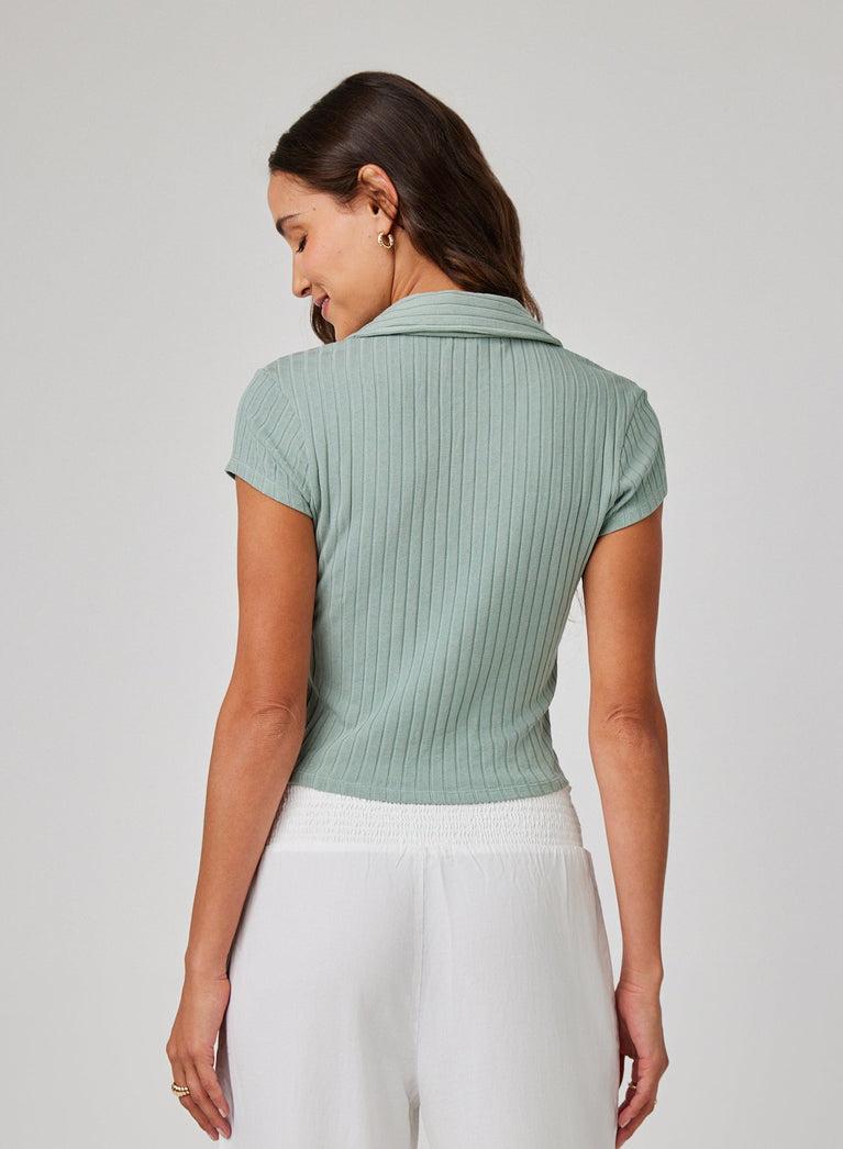 Bella Dahl Collared Crop Top - Clean Sage