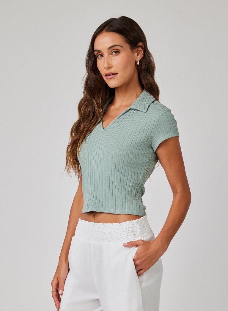 Bella Dahl Collared Crop Top - Clean Sage