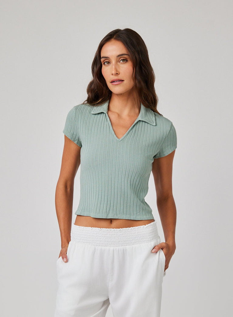 bella dahl Collared Crop Top - Clean Sage