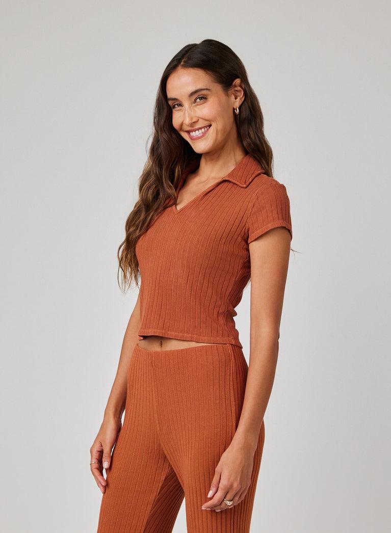 Bella Dahl Collared Crop Top - Spring Brown