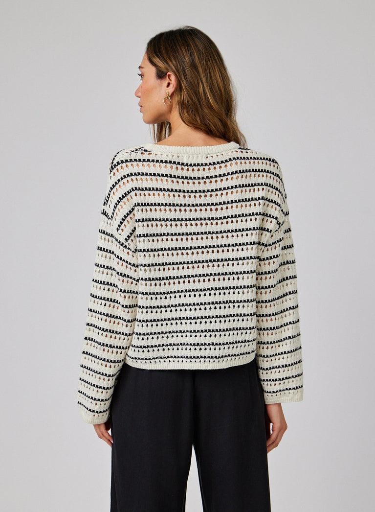Bella Dahl Crew Neck Sweater - Ivory & Black Stripes