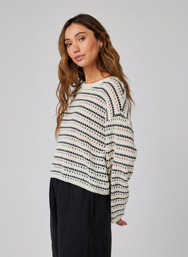 Bella Dahl Crew Neck Sweater - Ivory & Black Stripes