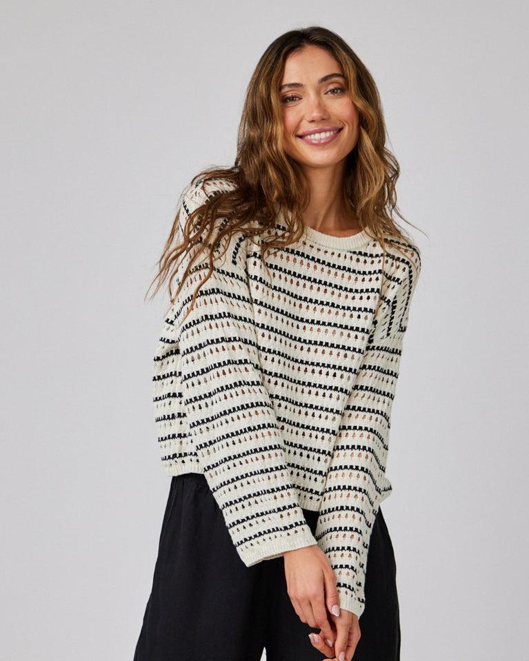 bella dahl Crew Neck Sweater - Ivory & Black Stripes