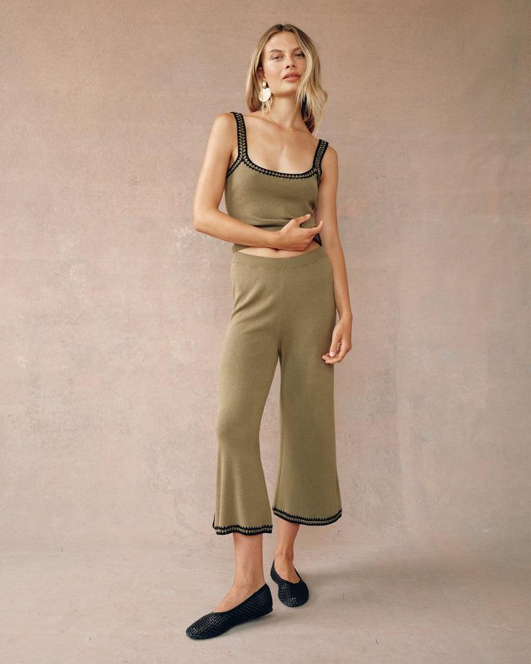 Bella Dahl Crocheted Trim Cropped Pant - Olive Oasis