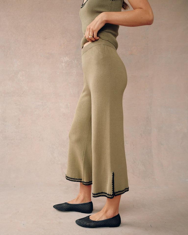Bella Dahl Crocheted Trim Cropped Pant - Olive Oasis