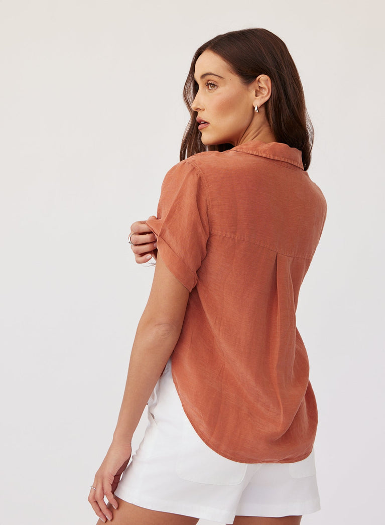 Bella Dahl Cuffed Short Sleeve Shirt - Spiced Sienna