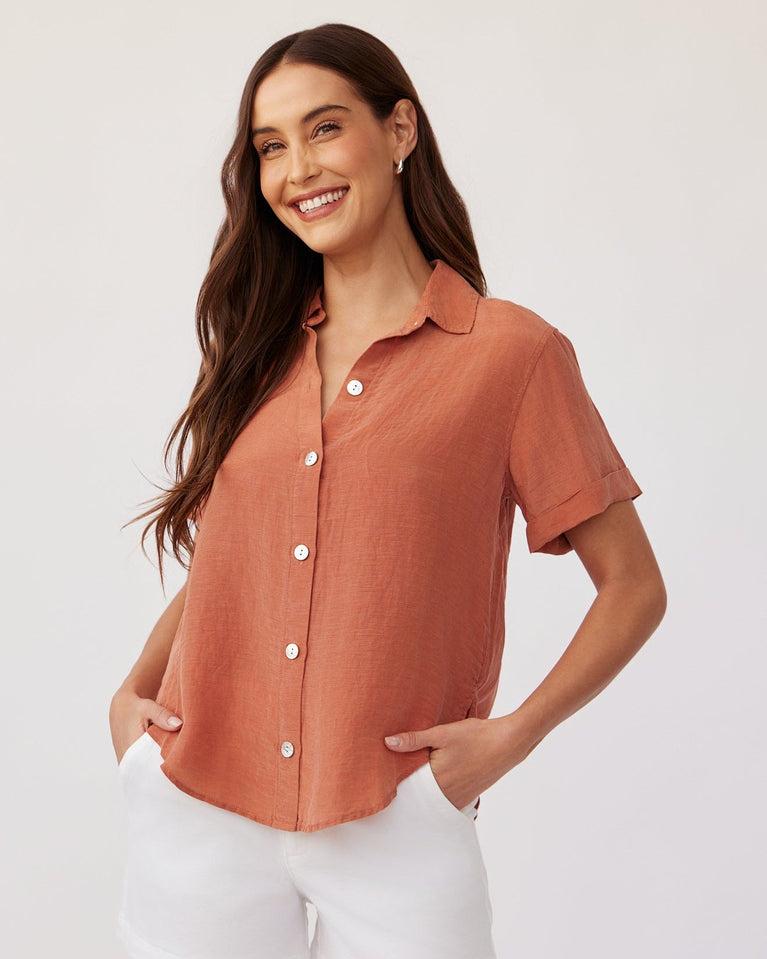 bella dahl Cuffed Short Sleeve Shirt - Spiced Sienna