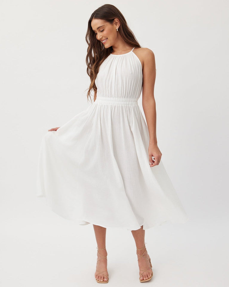 Bella Dahl Cut Out Back Midi Halter Dress - White