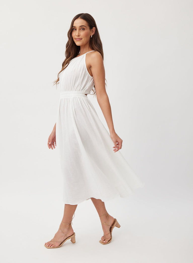 Bella Dahl Cut Out Back Midi Halter Dress - White