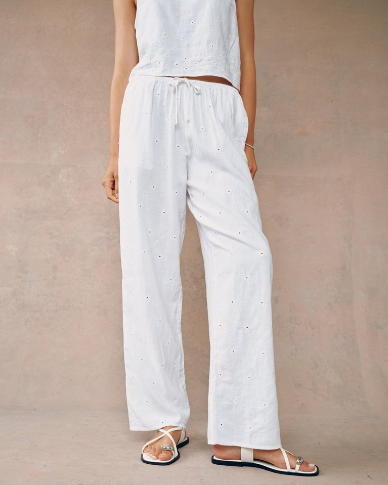 Bella Dahl Embroidery Wide Leg Pant - White