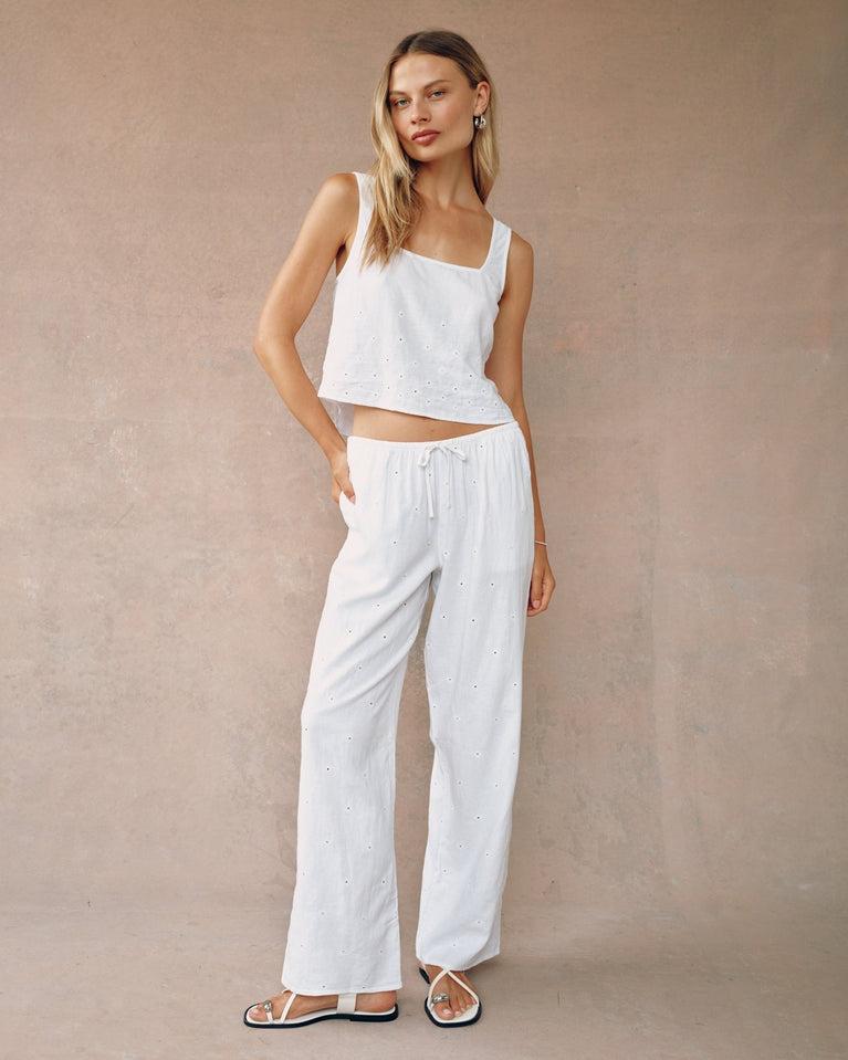 Bella Dahl Embroidery Wide Leg Pant - White