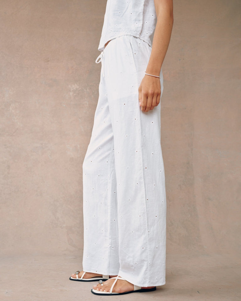 Bella Dahl Embroidery Wide Leg Pant - White
