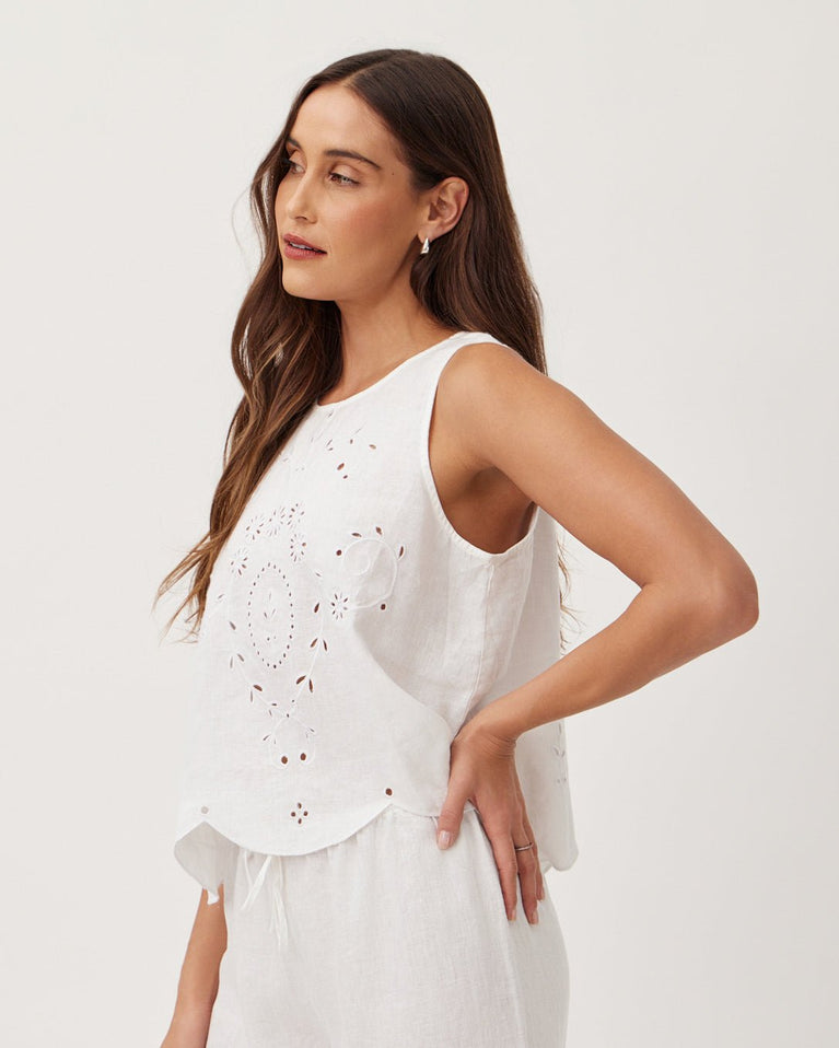 Bella Dahl Eyelet Embroidered Tank - White
