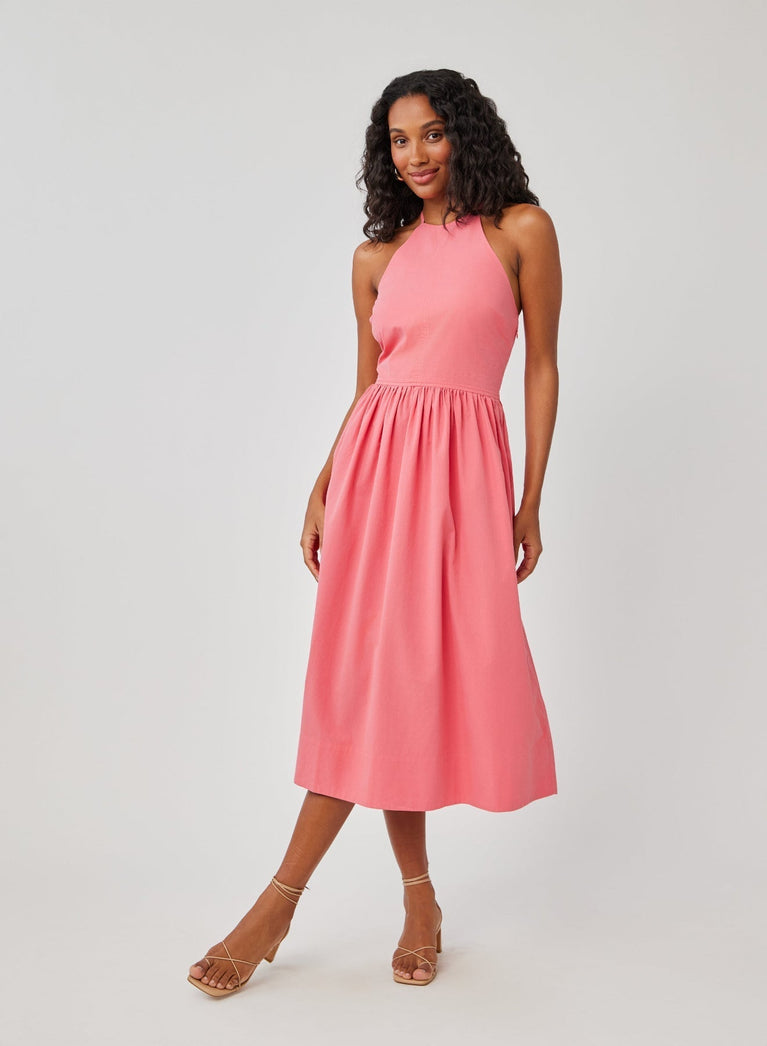 Bella Dahl Fitted Midi Halter Dress - Hibiscus Pink