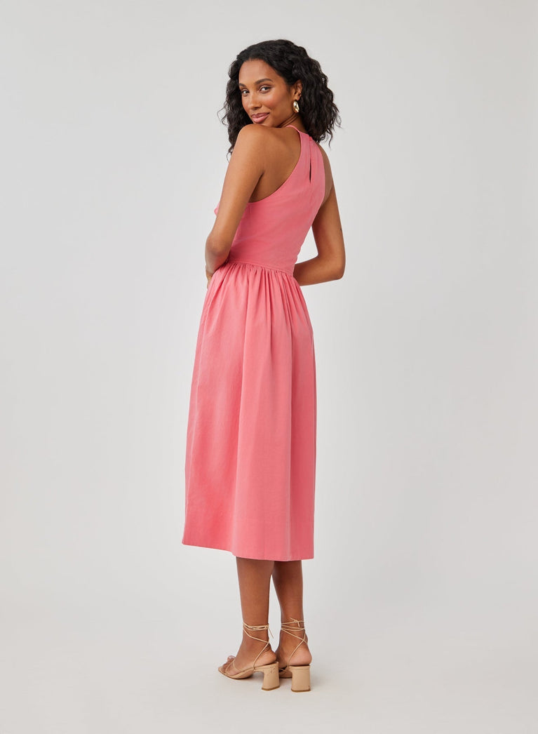 Bella Dahl Fitted Midi Halter Dress - Hibiscus Pink