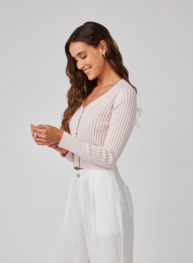 Bella Dahl Fitted V-Neck Cardigan - Pastel Pink