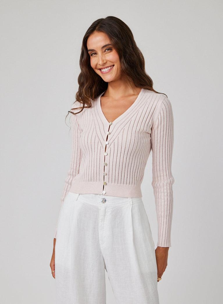 bella dahl Fitted V-Neck Cardigan - Pastel Pink