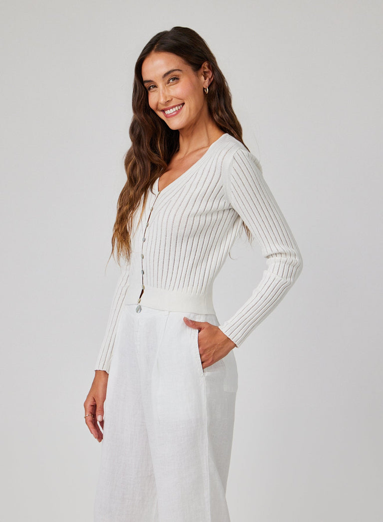 Bella Dahl Fitted V-Neck Cardigan - White