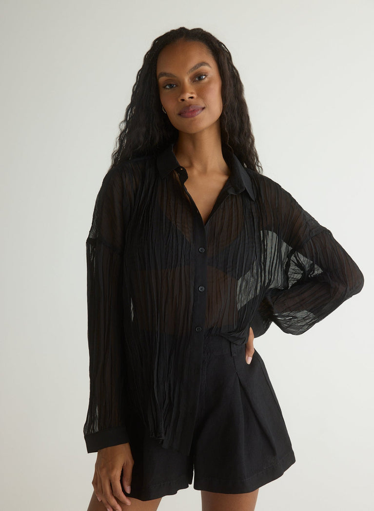 Bella Dahl Flowy Pleated Shirt - Black