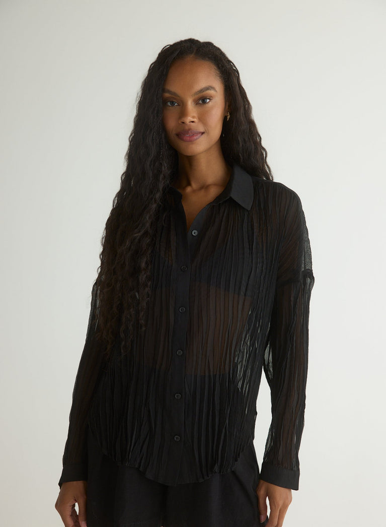 Bella Dahl Flowy Pleated Shirt - Black