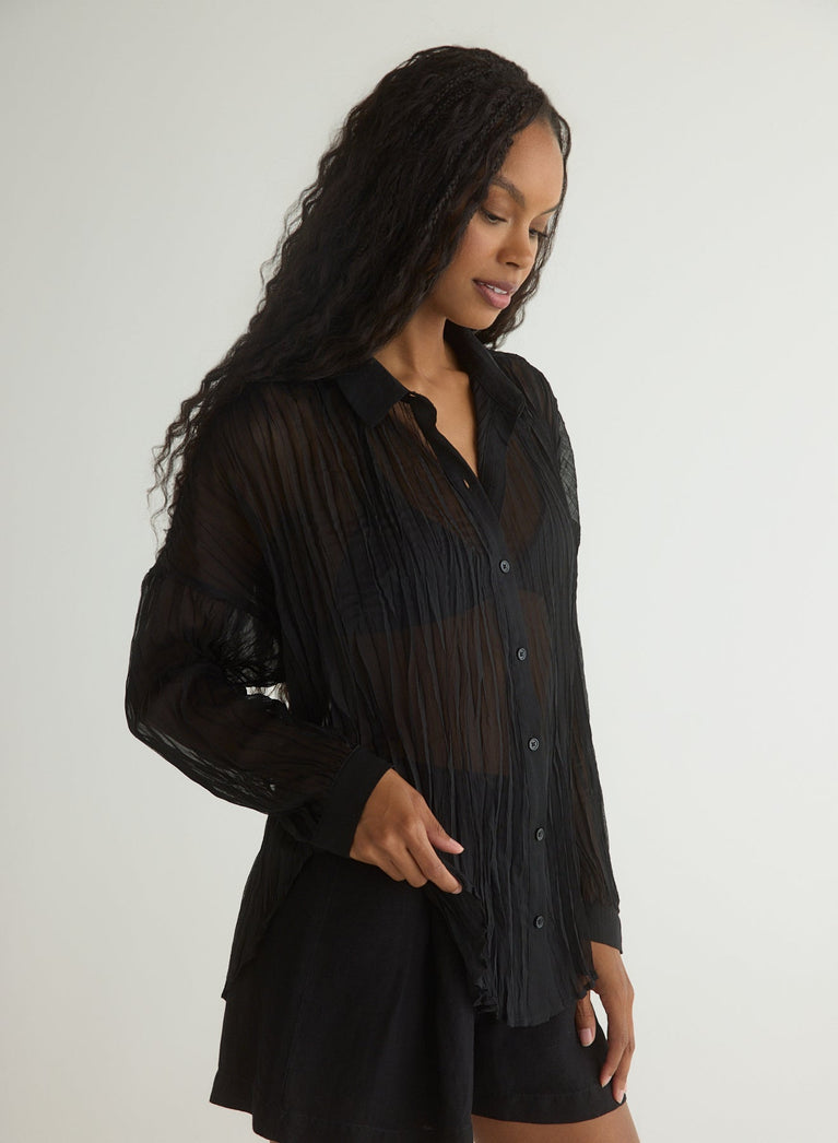 Bella Dahl Flowy Pleated Shirt - Black