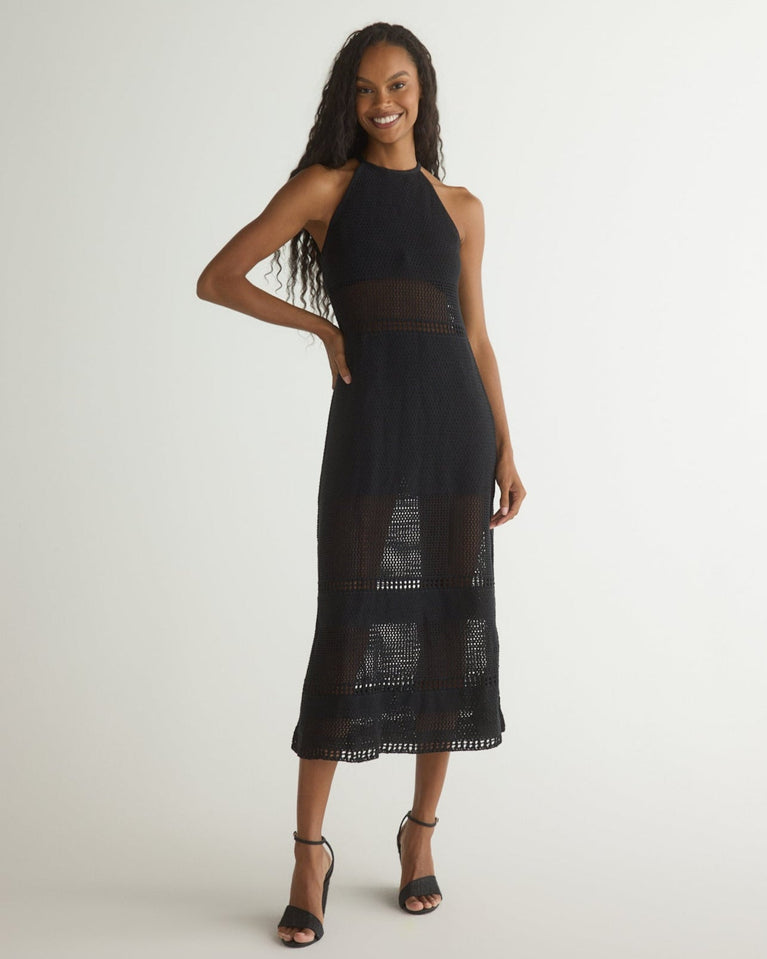 Bella Dahl Halter Midi Crochet Dress - Black