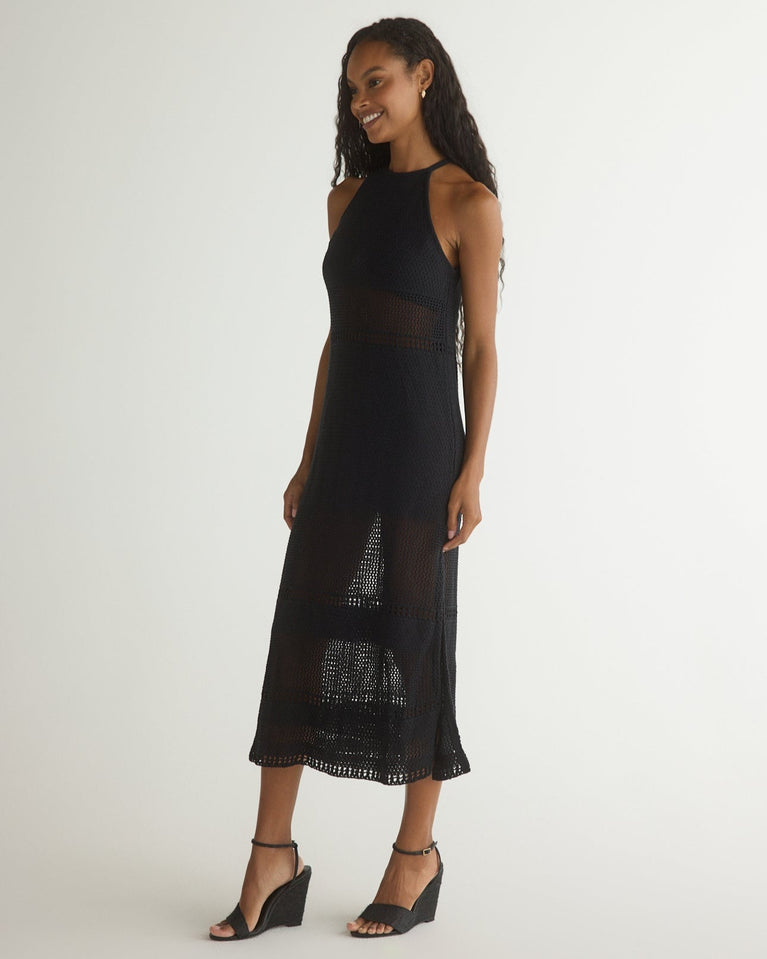 Bella Dahl Halter Midi Crochet Dress - Black