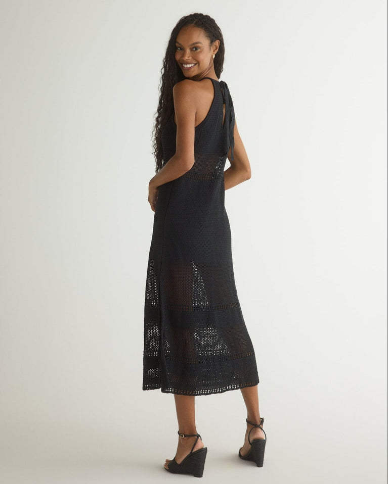 Bella Dahl Halter Midi Crochet Dress - Black