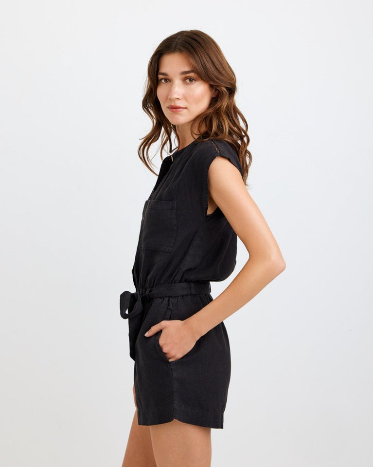 Bella Dahl Lace Inset Romper - Black