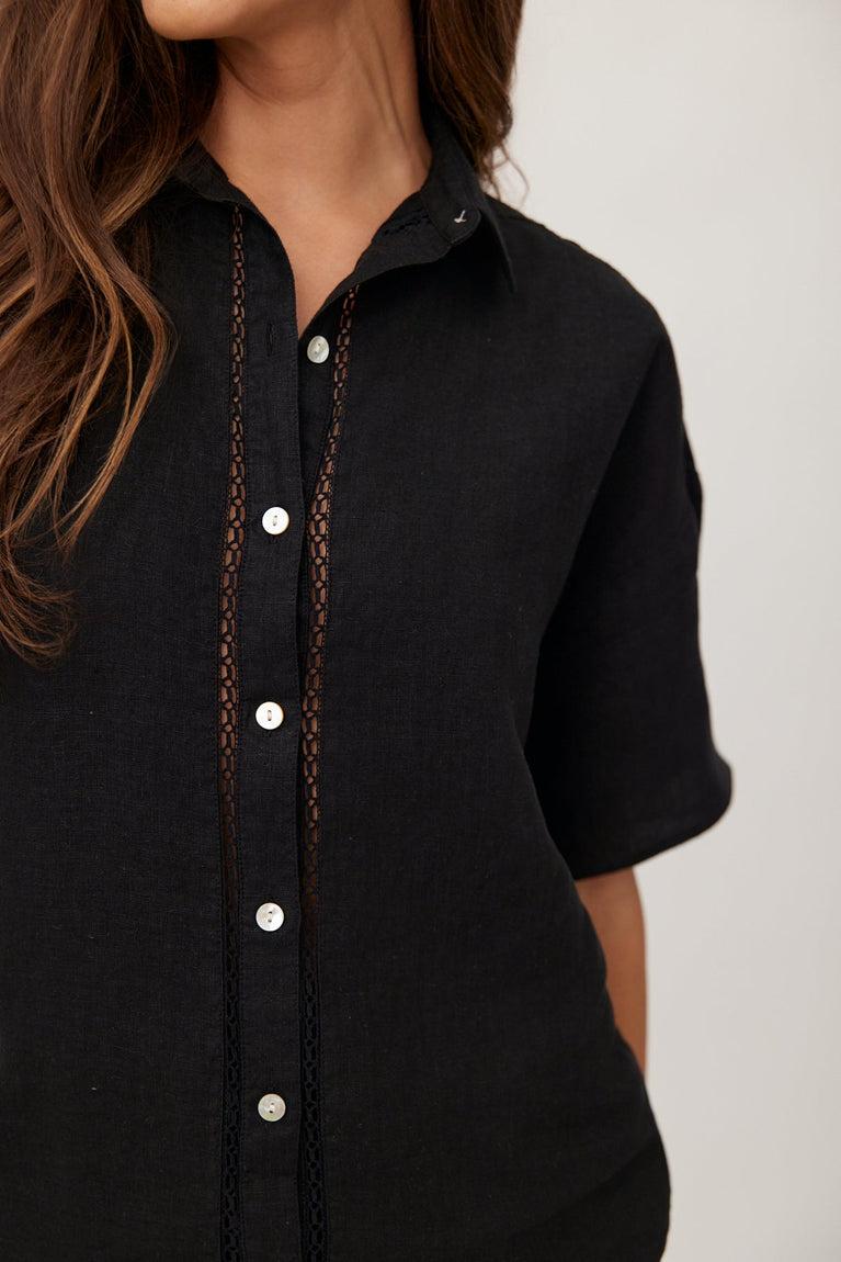Bella Dahl Lace Trim Button Down - Black