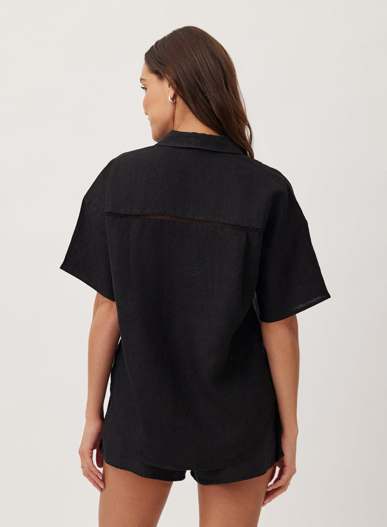 Bella Dahl Lace Trim Button Down - Black