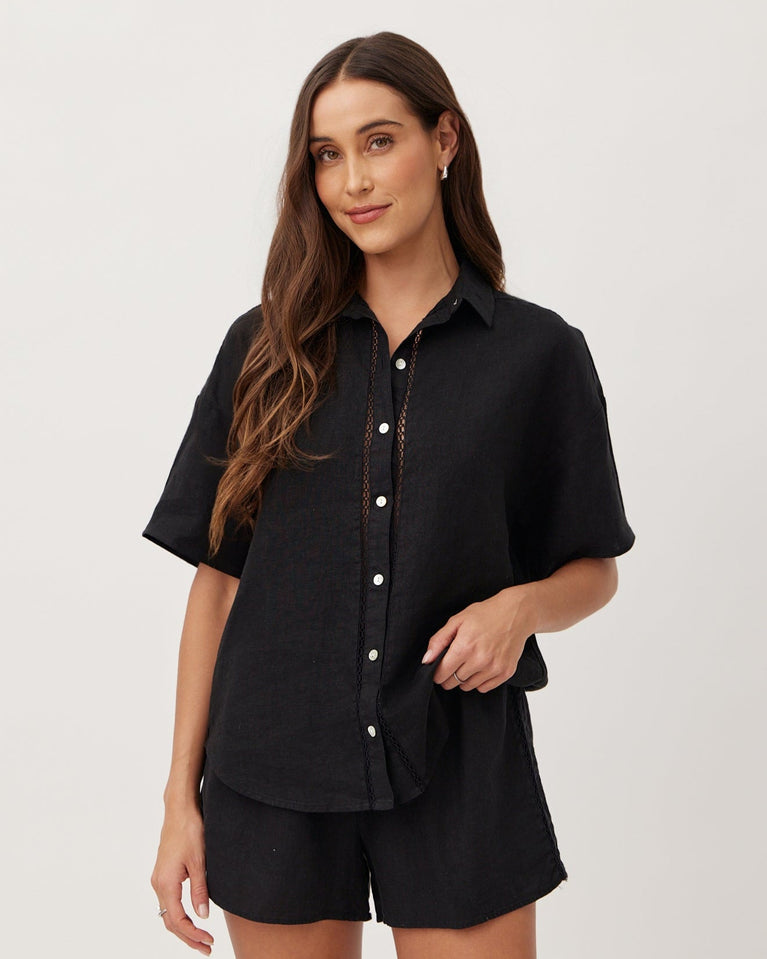 bella dahl Lace Trim Button Down - Black