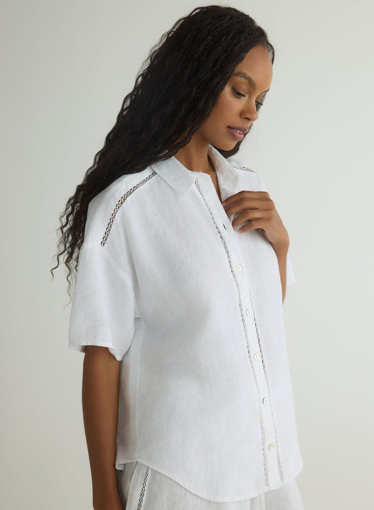 Bella Dahl Lace Trim Button Down - White