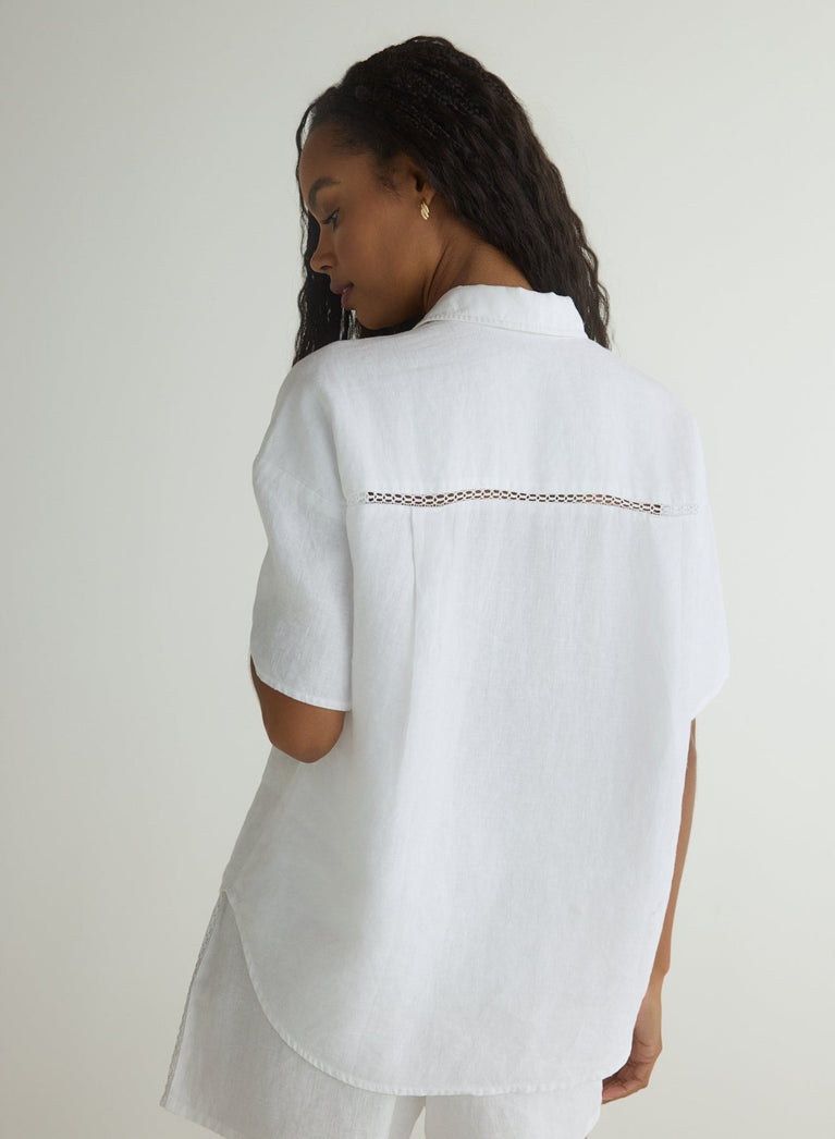 Bella Dahl Lace Trim Button Down - White
