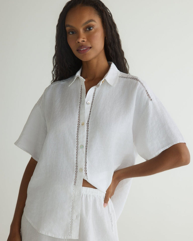 bella dahl Lace Trim Button Down - White