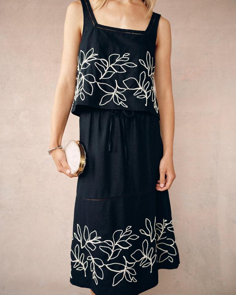 Bella Dahl Ladder Trim Midi Skirt - Black