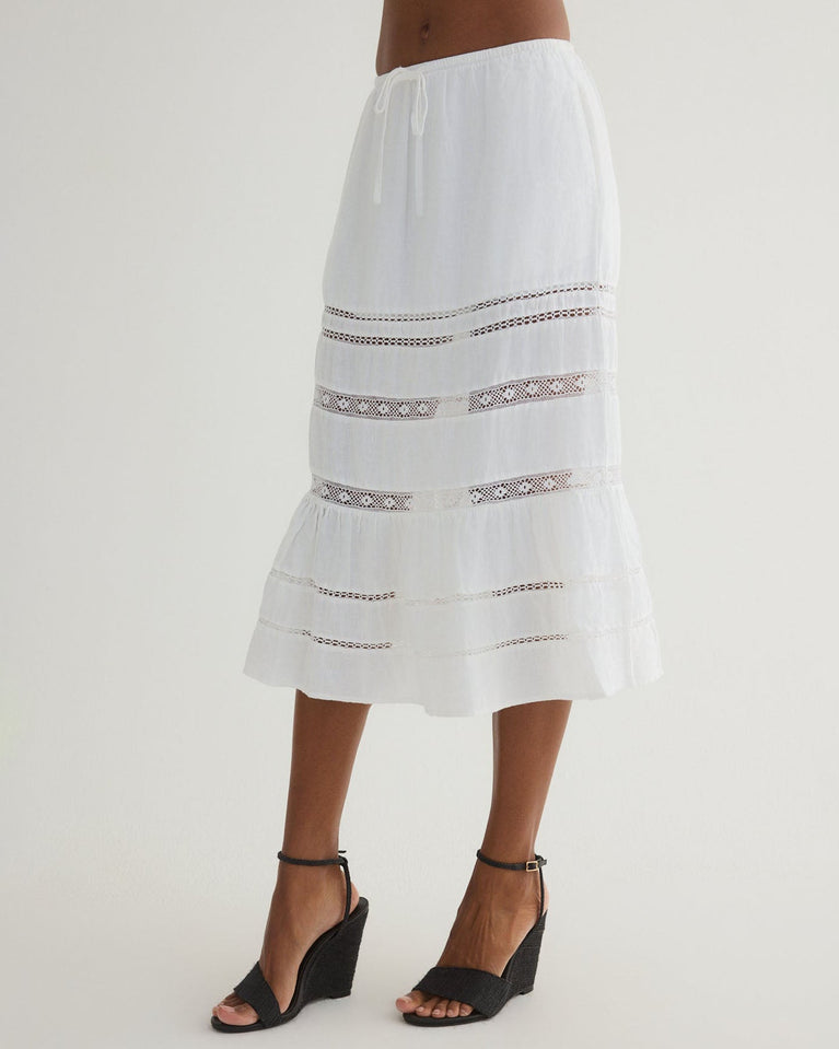 Bella Dahl Lattice Lace Trim Tiered Skirt - White