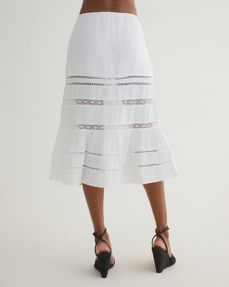 Bella Dahl Lattice Lace Trim Tiered Skirt - White