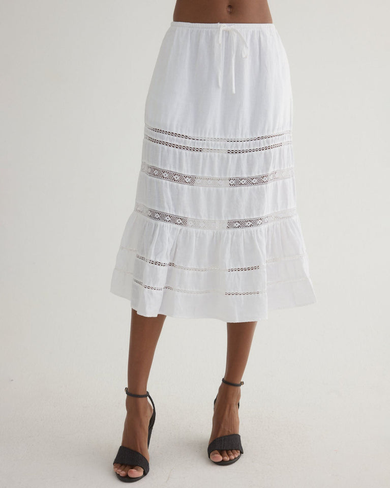 Bella Dahl Lattice Lace Trim Tiered Skirt - White