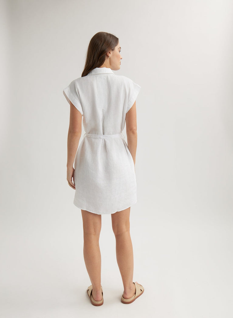 Bella Dahl Linen Belted Tunic Shirt Dress - White