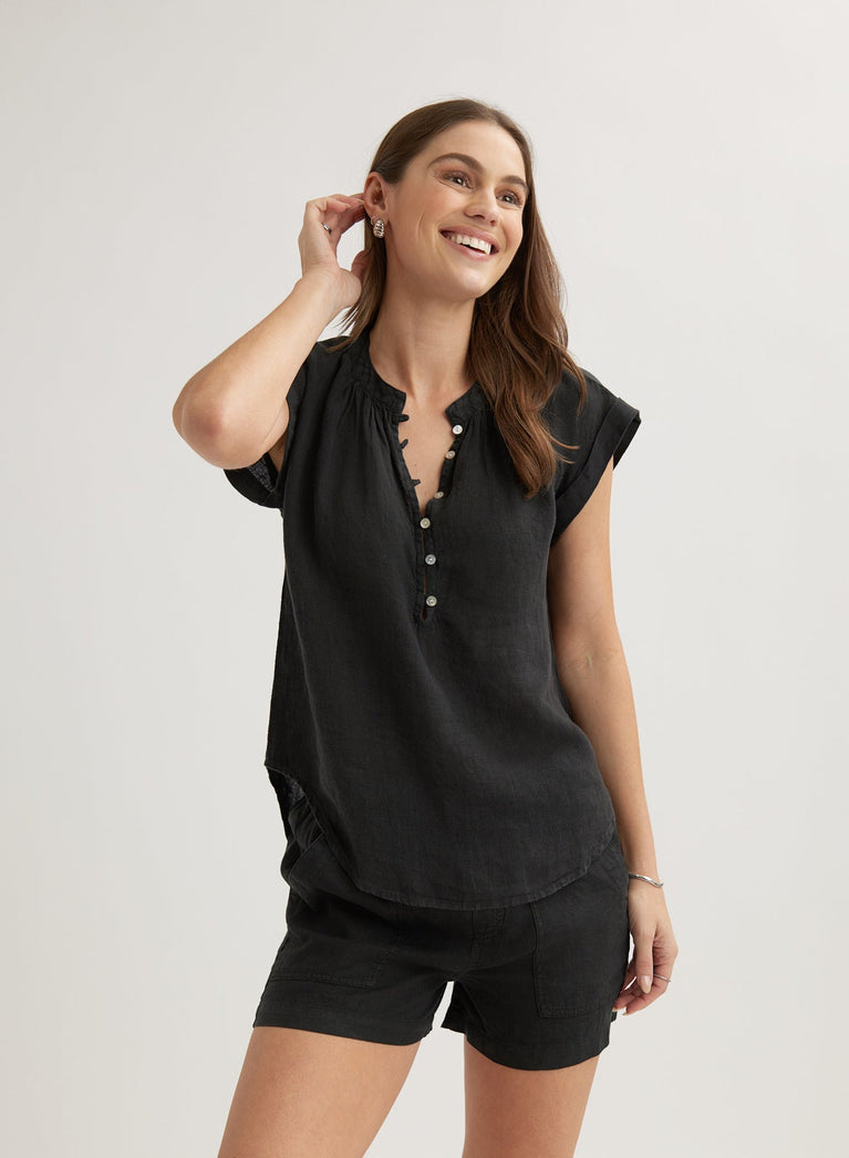 Bella Dahl Linen Cap Sleeve Pullover - Black