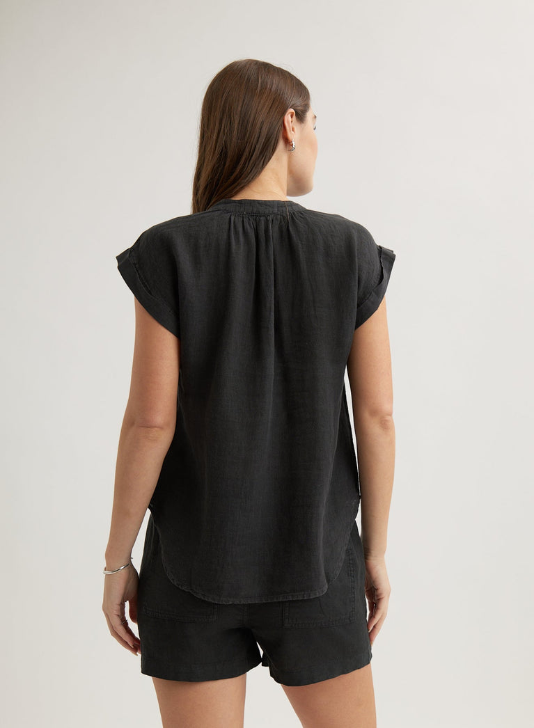 Bella Dahl Linen Cap Sleeve Pullover - Black
