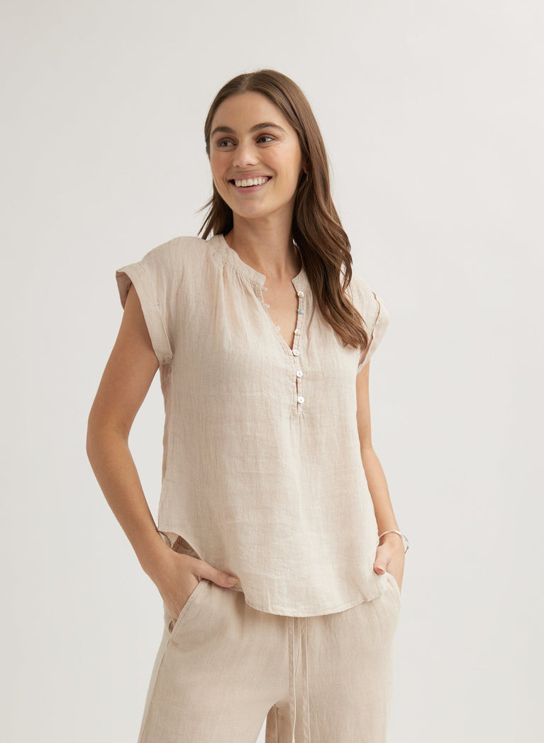 Bella Dahl Linen Cap Sleeve Pullover - Linen Sand