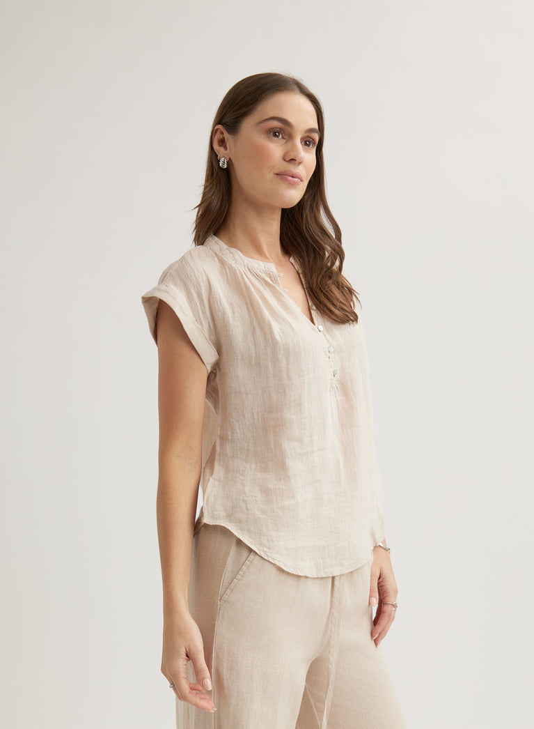 Bella Dahl Linen Cap Sleeve Pullover - Linen Sand