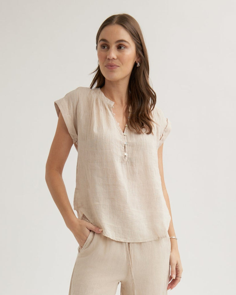 bella dahl Linen Cap Sleeve Pullover - Linen Sand